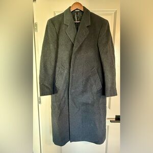Men’s Cashmere Blend Overcoat Charcoal Gray Long Coat Classic Wool Topcoat